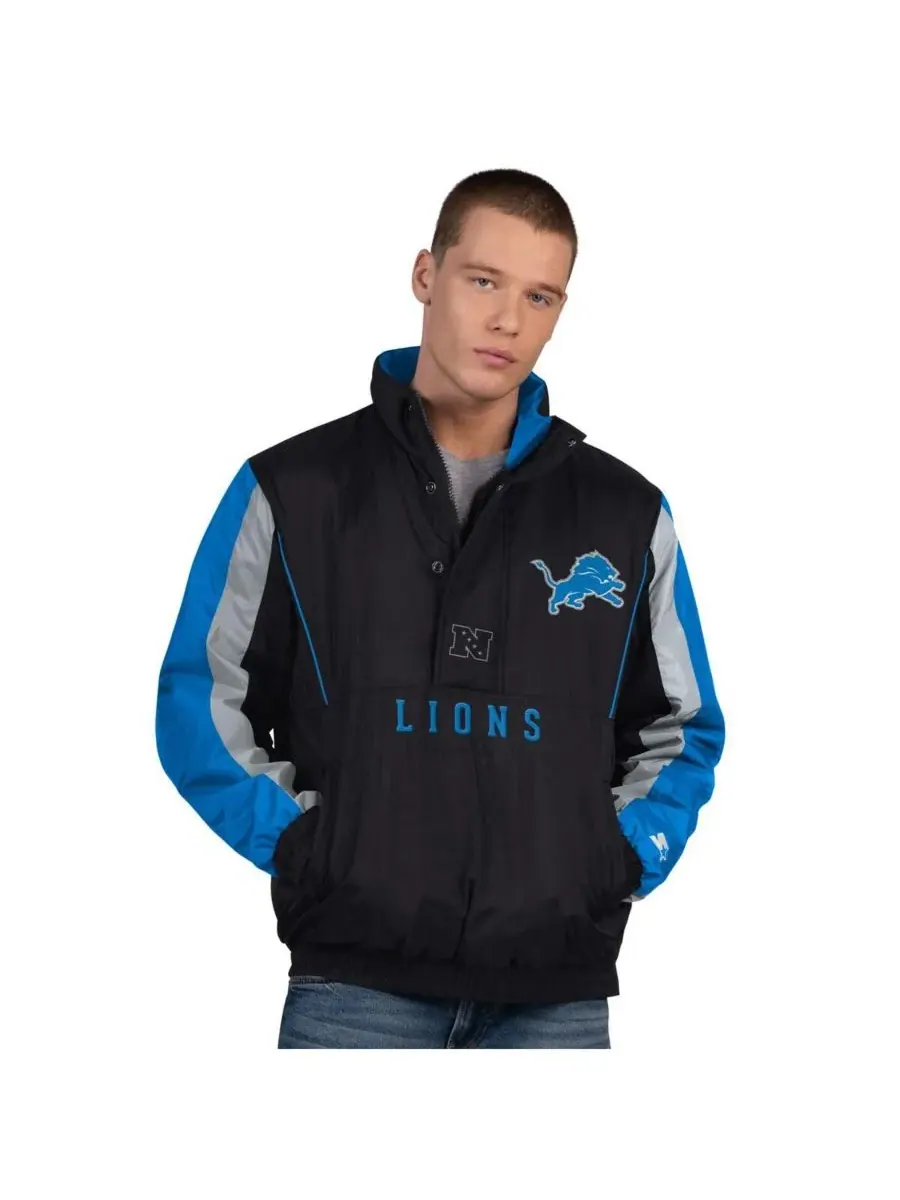 Starter Мужская черная куртка Detroit Lions Thursday Night Gridiron с половинной молнией