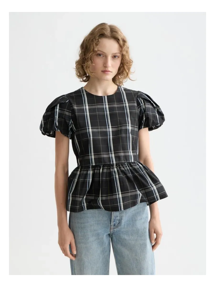 Женская блузка из тафты с короткими рукавами и баской SCOTCH & SODA, Taffeta Check — изображение 1 из 3