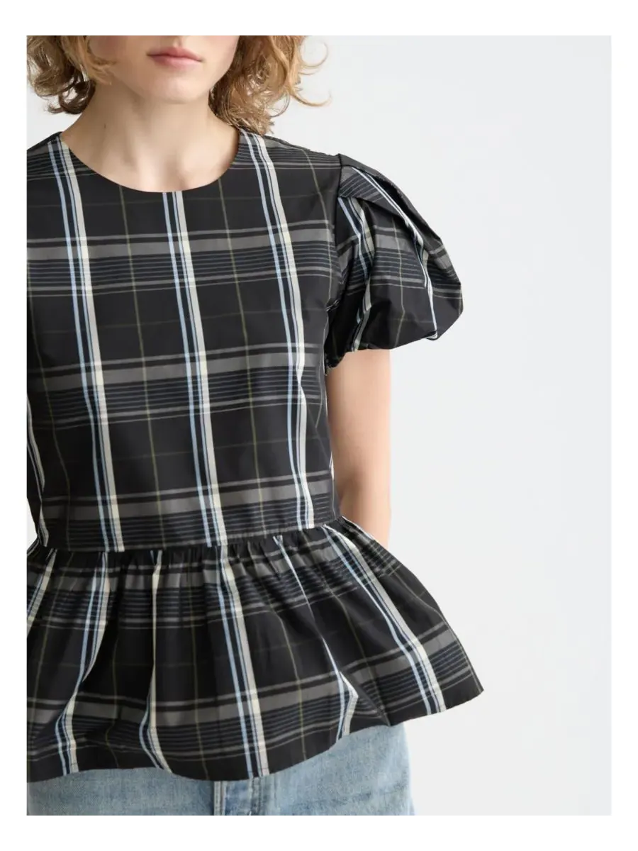 Женская блузка из тафты с короткими рукавами и баской SCOTCH & SODA, Taffeta Check — изображение 3 из 3