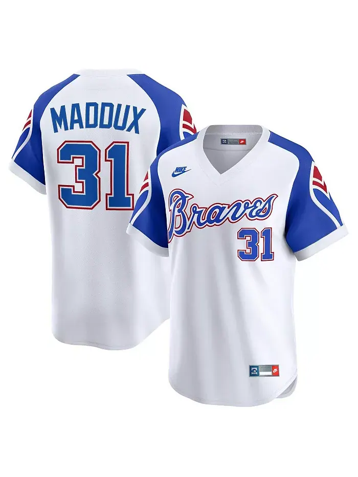 Мужская белая ретро-джерси Greg Maddux Atlanta Braves из ограниченной коллекции Cooperstown — изображение 1 из 3