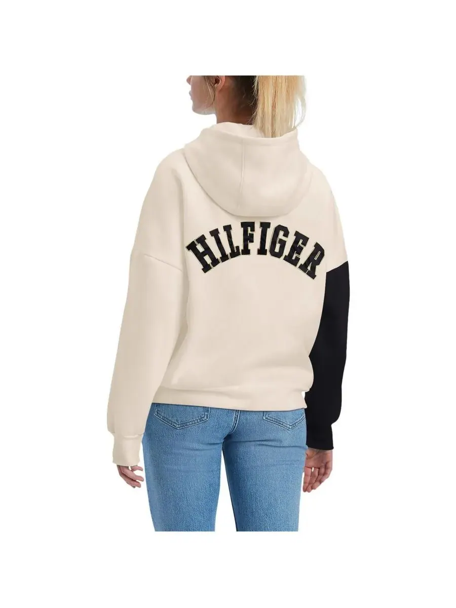 Tommy Hilfiger Женская кремово-черная толстовка с капюшоном "Харриет" с символикой команды — изображение 3 из 3
