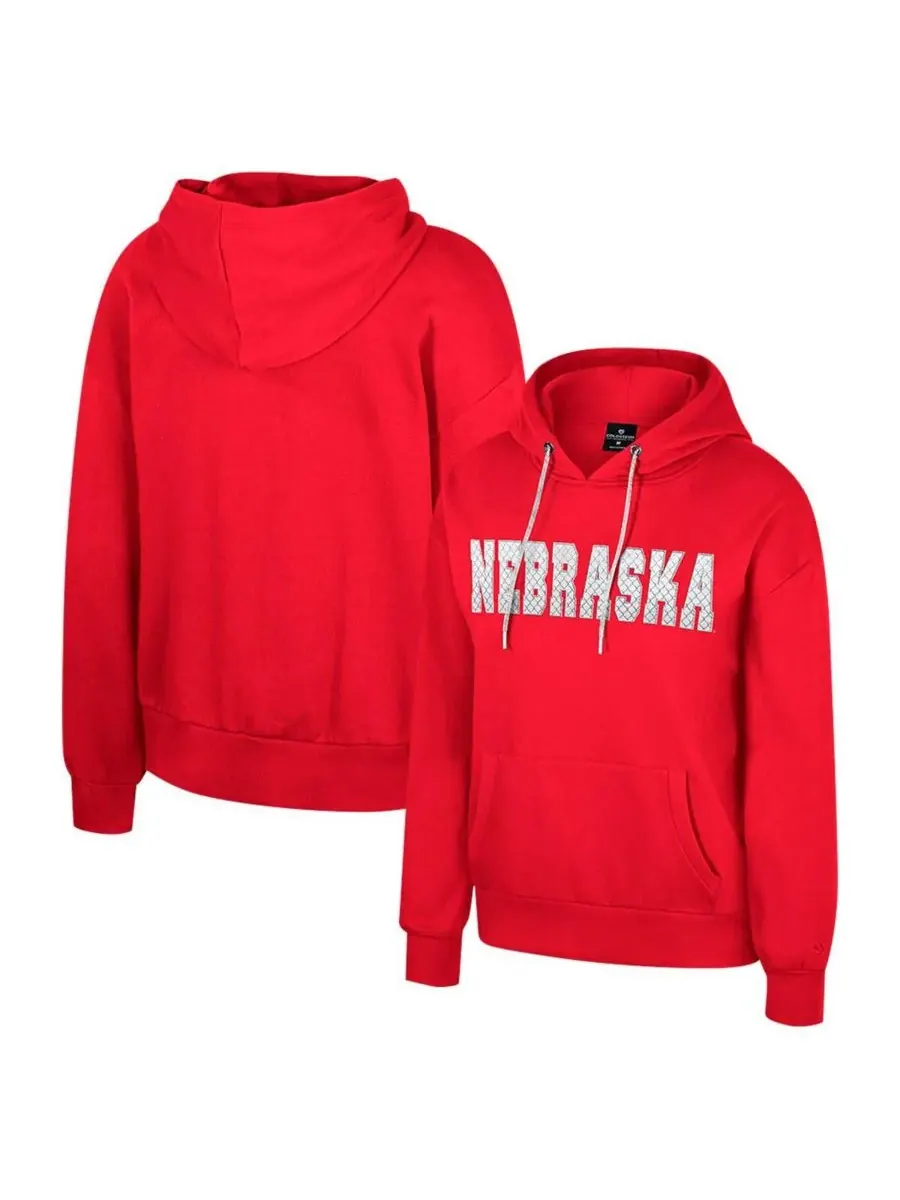 Женская толстовка с капюшоном Scarlet Nebraska Huskers Reflection Rhinestone Drawcord Pullover — изображение 1 из 3, алый