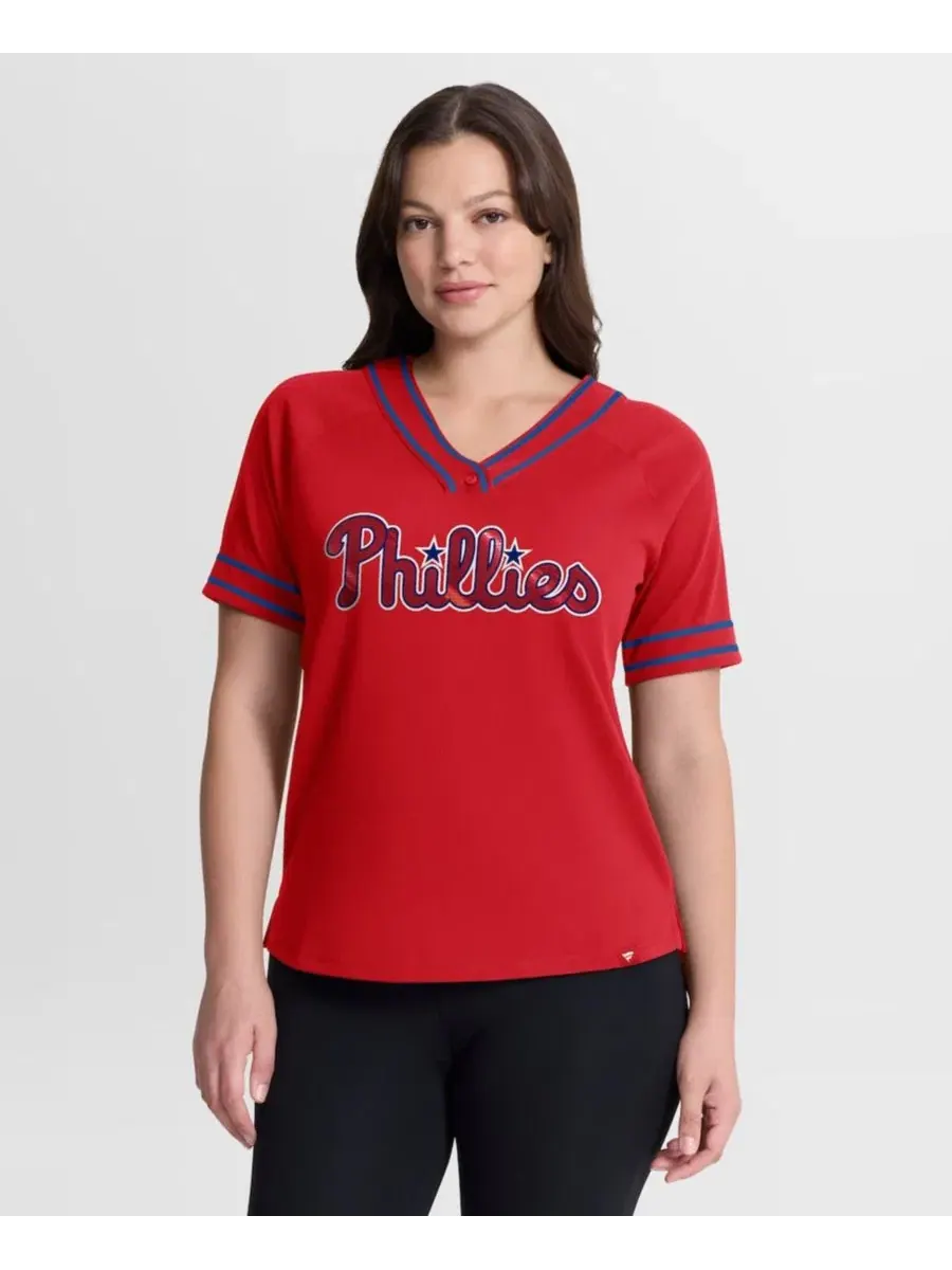 Футболка с V-образным вырезом и рваными рукавами с блестками Philadelphia Phillies Fanatics — изображение 1 из 3