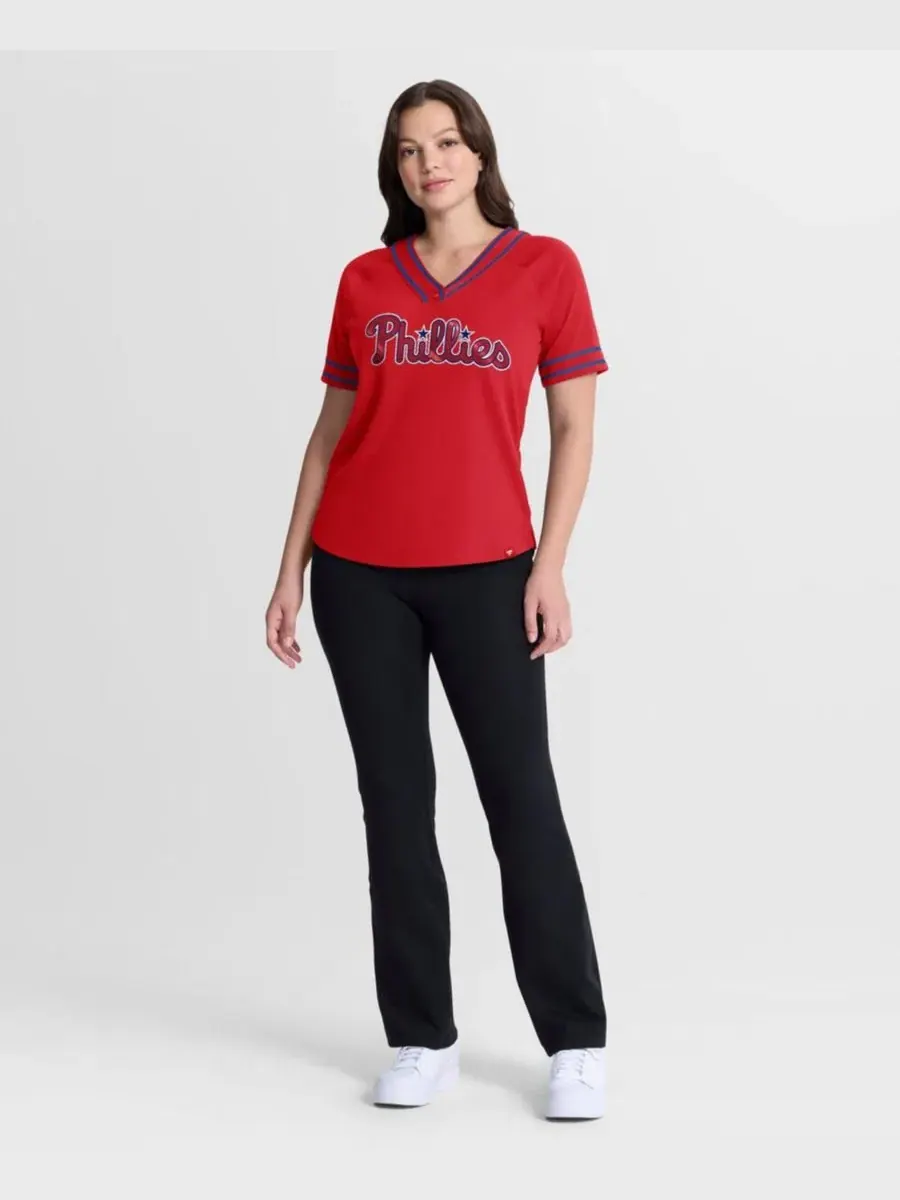 Футболка с V-образным вырезом и рваными рукавами с блестками Philadelphia Phillies Fanatics — изображение 3 из 3