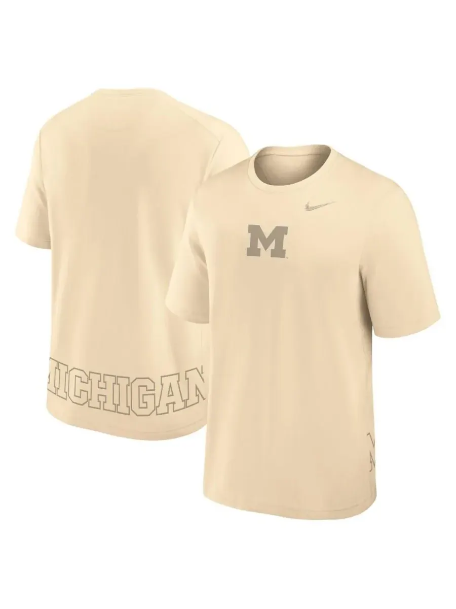 Nike Мужская кремовая футболка Michigan Wolverines Primary Statement Two-Hit Performance — изображение 1 из 3, бежевый