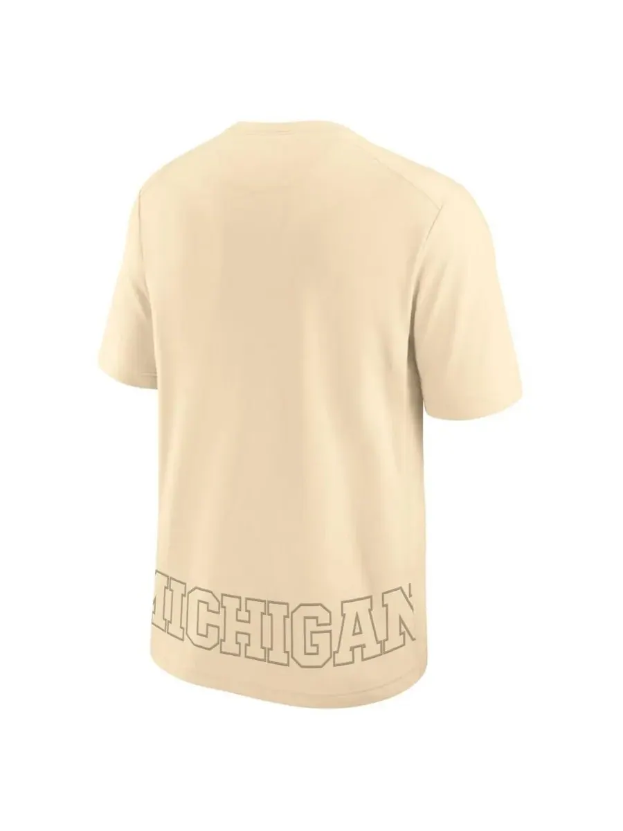 Nike Мужская кремовая футболка Michigan Wolverines Primary Statement Two-Hit Performance — изображение 3 из 3, бежевый