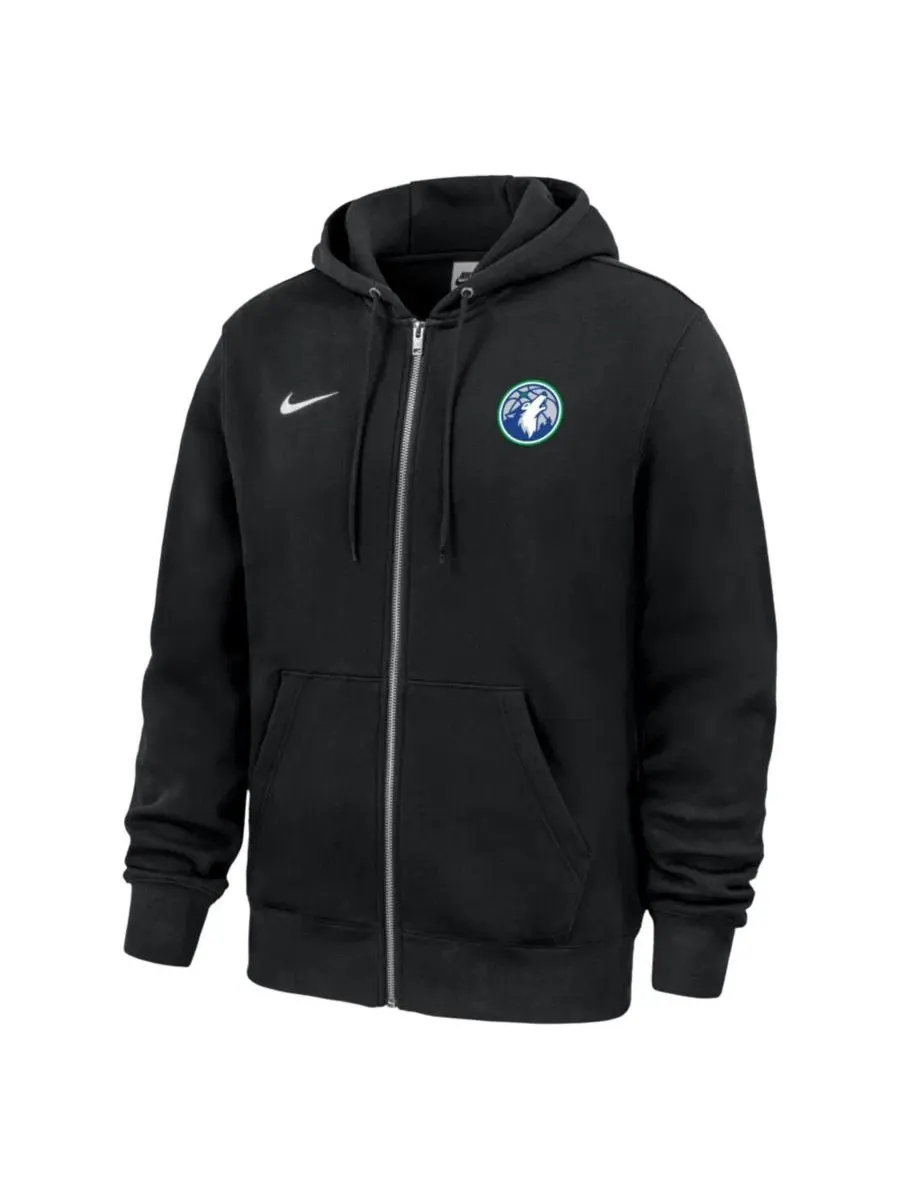 Худи с полной застежкой-молнией Minnesota Timberwolves Club Fleece Nike — изображение 1 из 1, черный