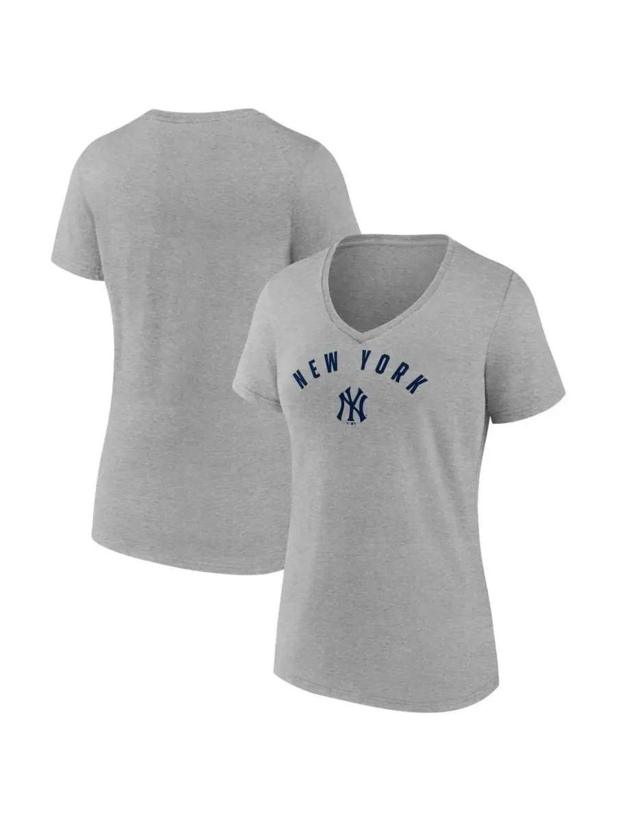 Футболка с V-образным вырезом с принтом New York Yankees Fanatics — изображение 1 из 3, серый