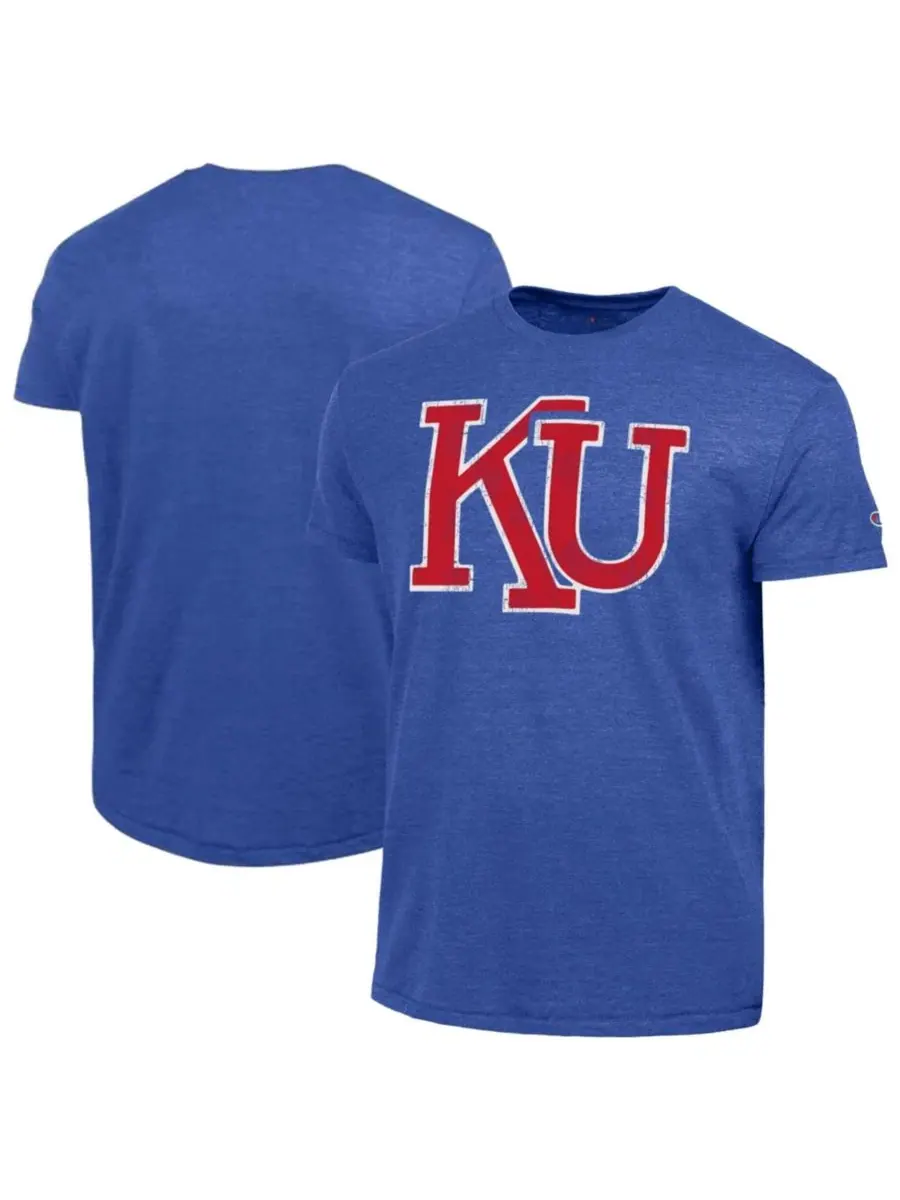 Футболка с принтом Kansas Jayhawks Triumph Tri-Blend Champion — изображение 1 из 3, королевский