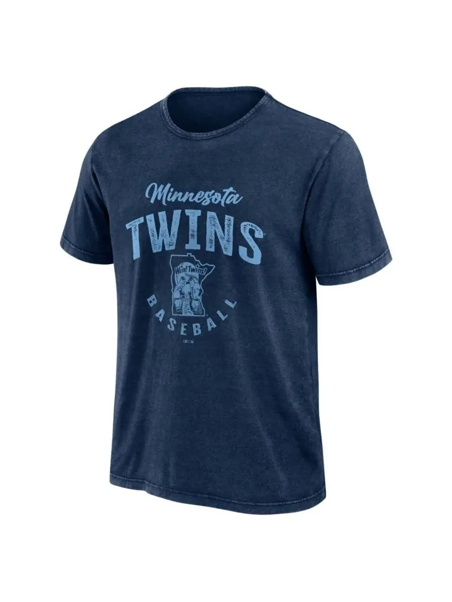 Fanatics Мужская темно-синяя футболка Minnesota Twins Cooperstown Collection с эффектом потертости — изображение 2 из 3