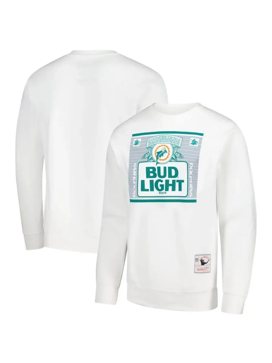 Mitchell & Ness Мужская толстовка Bud Light White Miami Dolphins The Crest Pullover Sweatshirt — изображение 1 из 3, белый