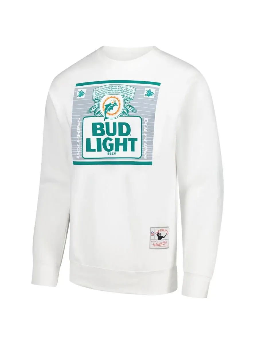 Mitchell & Ness Мужская толстовка Bud Light White Miami Dolphins The Crest Pullover Sweatshirt — изображение 2 из 3, белый