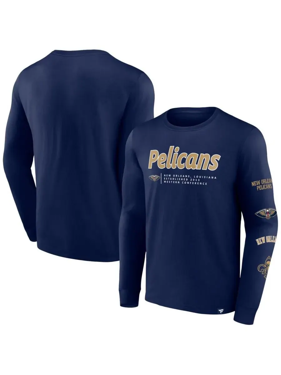 Fanatics Мужская футболка с длинным рукавом Branded Navy New Orleans Pelicans Baseline — изображение 1 из 3, темно-синий