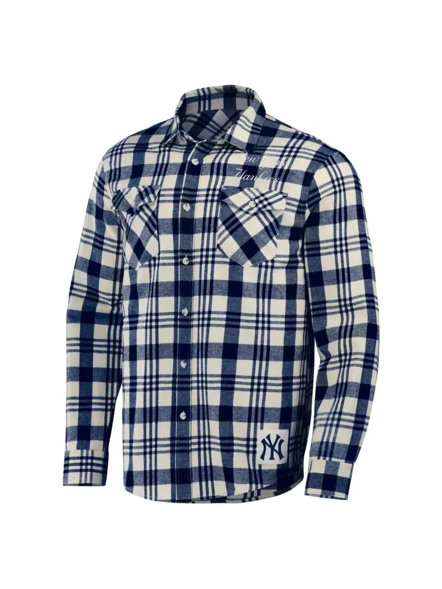 Fanatics Мужская фланелевая рубашка Darius Rucker Collection от New York Yankees в клетку — изображение 3 из 3, темно-синий
