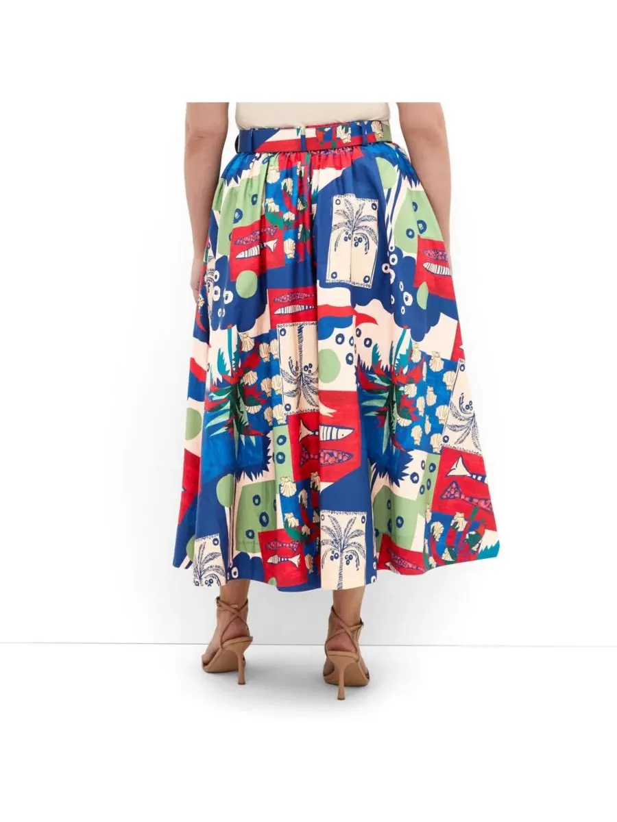 Юбка миди A-силуэта с поясом Elysia Marine Print, City Chic, Marine Scape — изображение 2 из 3