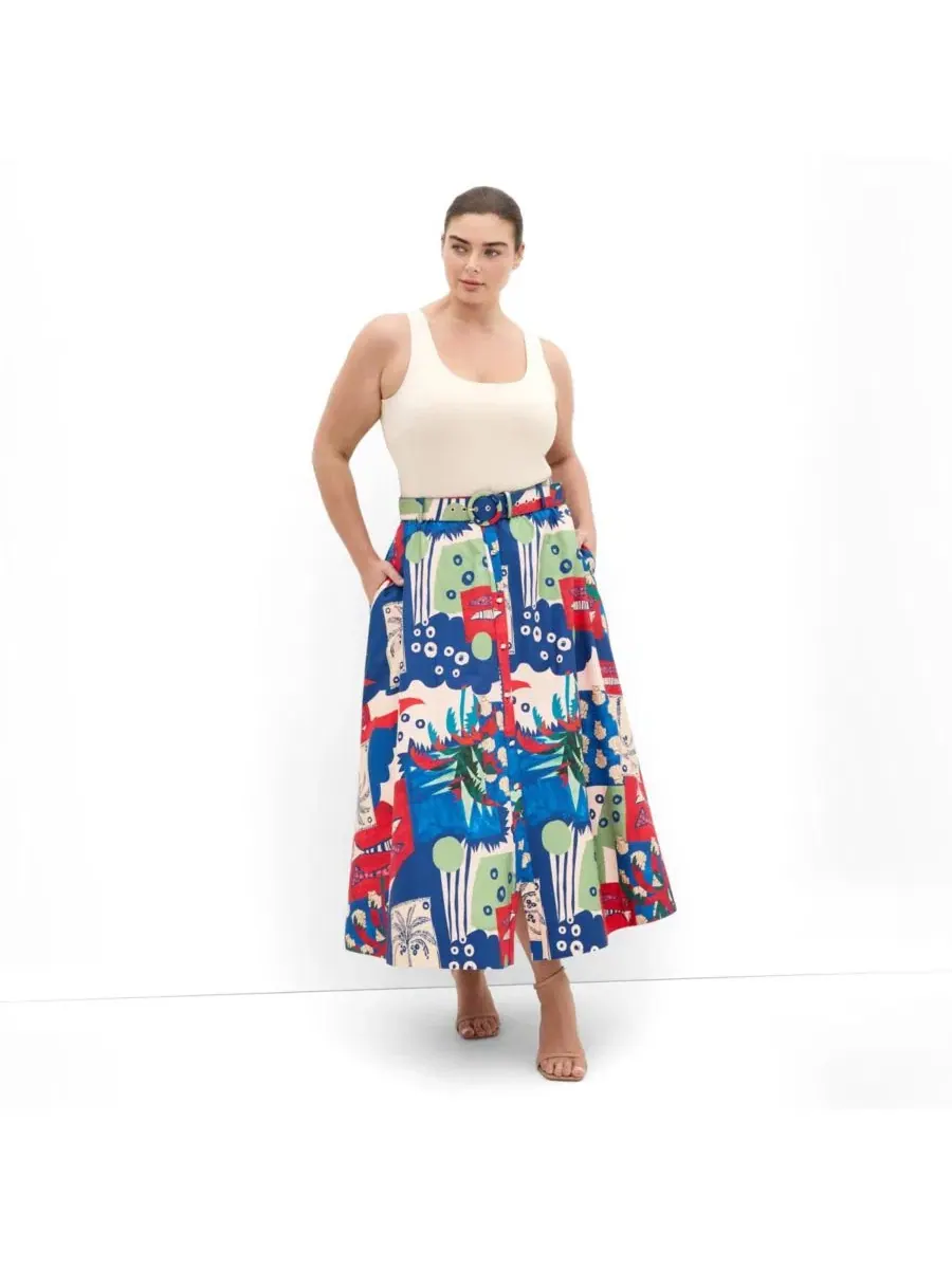Юбка миди A-силуэта с поясом Elysia Marine Print, City Chic, Marine Scape — изображение 3 из 3