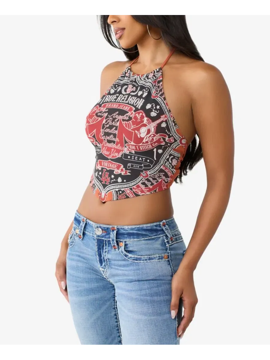 Топ-кроп с принтом Buddha Scarf True Religion, Burnt Bric — изображение 2 из 3