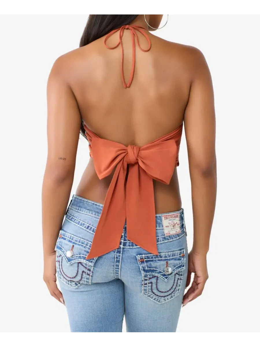 Топ-кроп с принтом Buddha Scarf True Religion, Burnt Bric — изображение 3 из 3