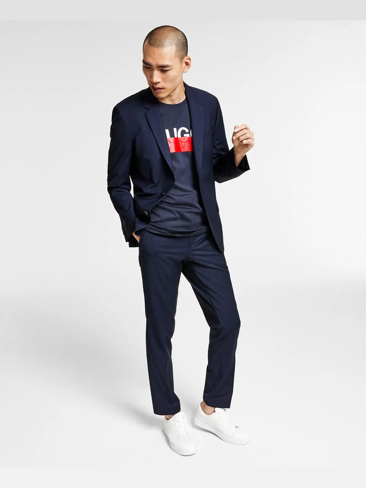 Мужской облегающий однотонный костюм Superflex Stretch, раздельный Hugo Boss — изображение 1 из 2, синий