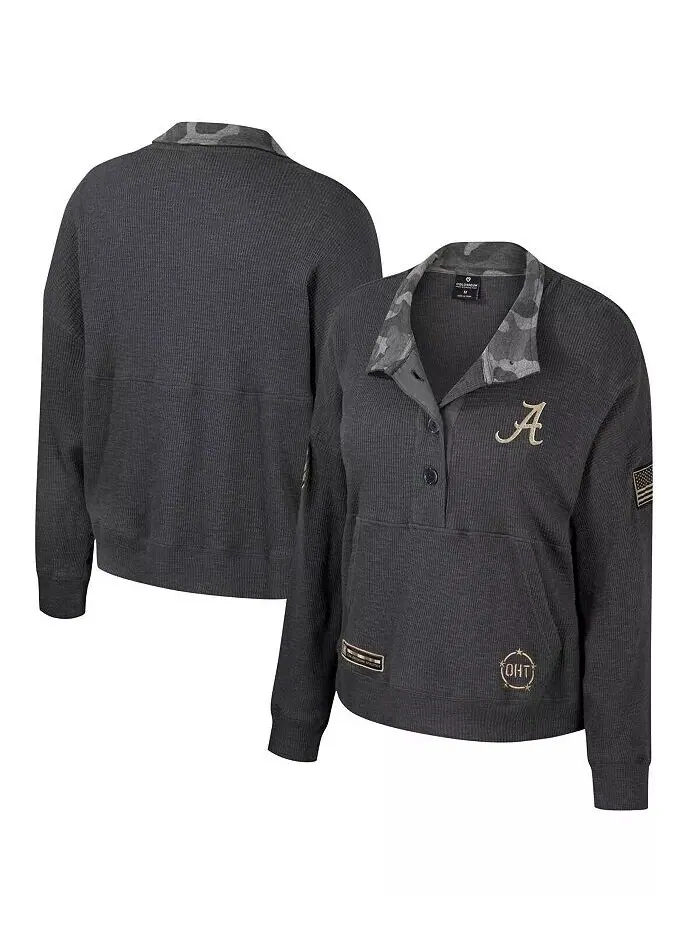 Женская тепловая толстовка Henley цвета древесного угля Alabama Crimson Tide OHT в стиле милитари