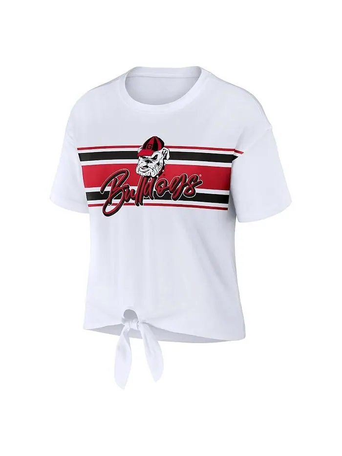 Белая женская укороченная футболка в полоску с узлом спереди Georgia Bulldogs WEAR by Erin Andrews — изображение 2 из 3