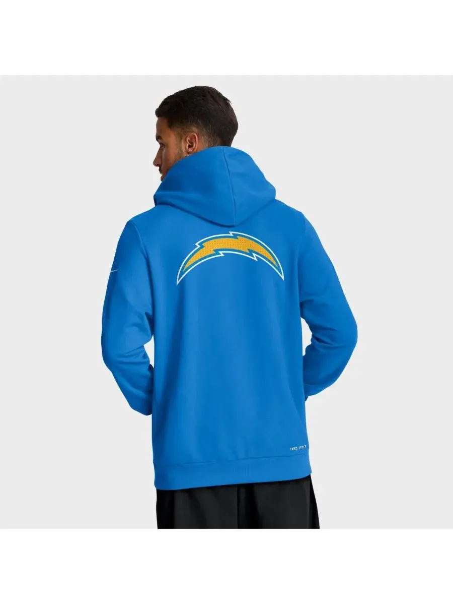 Толстовка с капюшоном и флисовой подкладкой Powder Blue Los Angeles Chargers Sideline Standard — изображение 2 из 5, синий