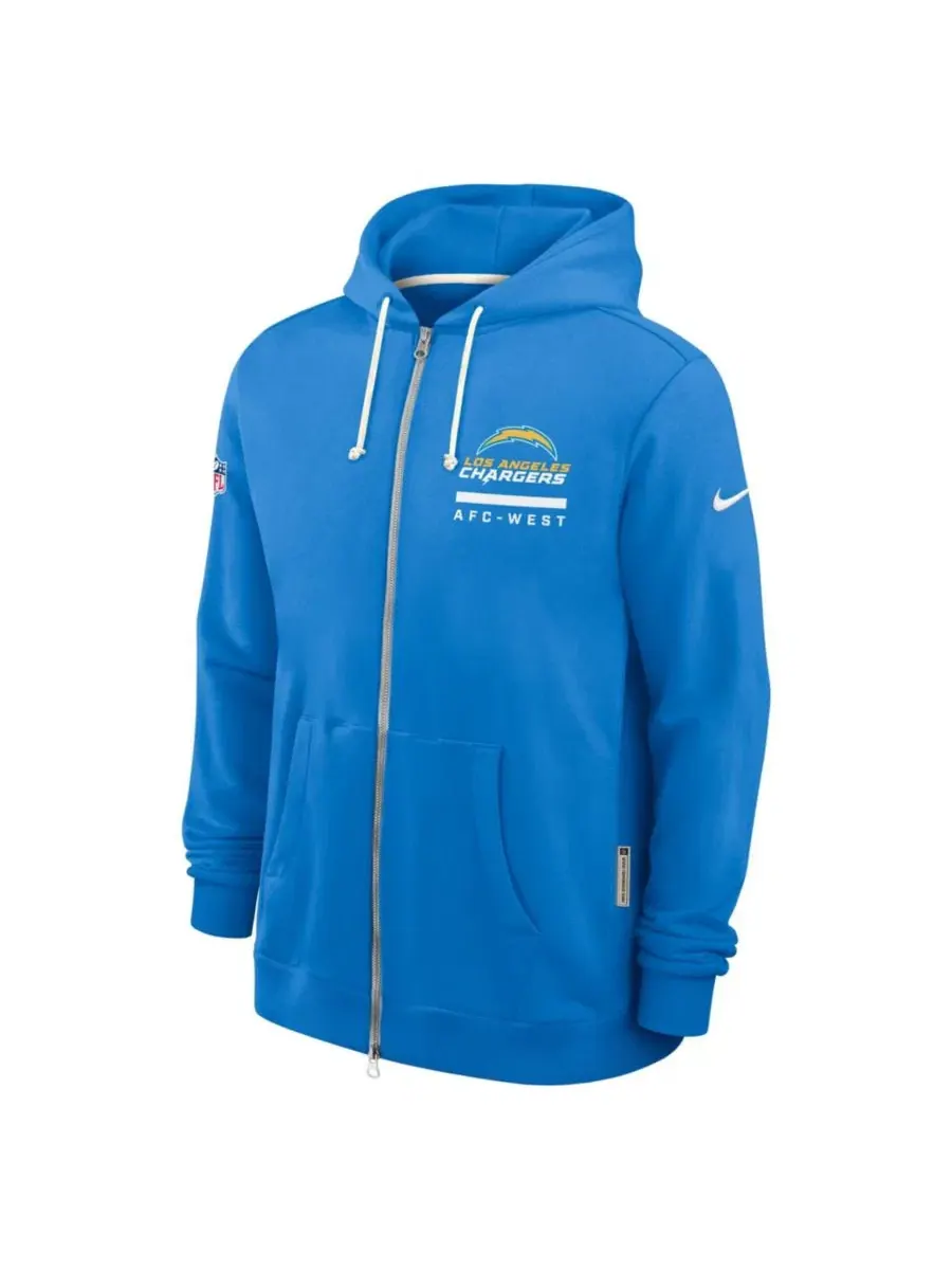 Толстовка с капюшоном и флисовой подкладкой Powder Blue Los Angeles Chargers Sideline Standard — изображение 3 из 5, синий