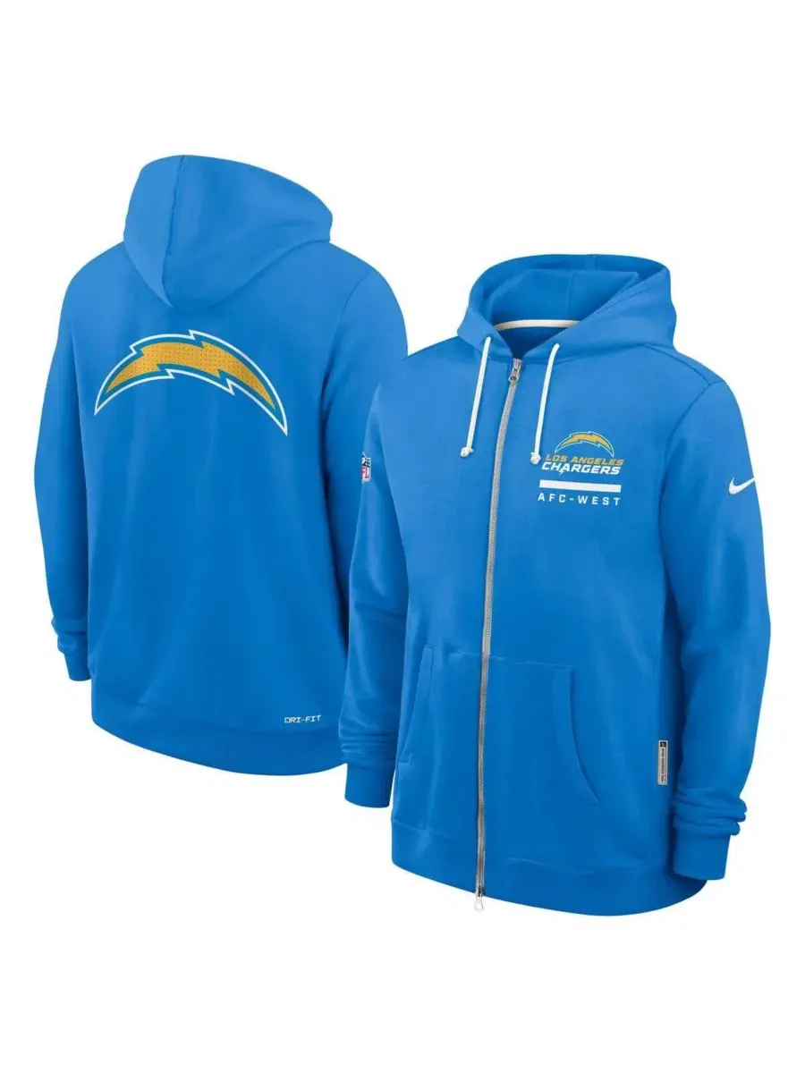 Толстовка с капюшоном и флисовой подкладкой Powder Blue Los Angeles Chargers Sideline Standard — изображение 5 из 5, синий