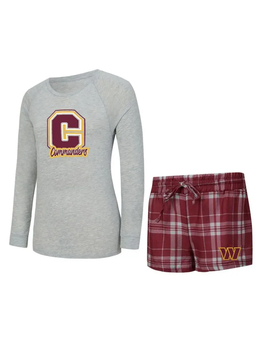 Комплект пижамы с длинным рукавом и шортами Regulate Plaid Concepts Sport — изображение 1 из 5, серый бордовый