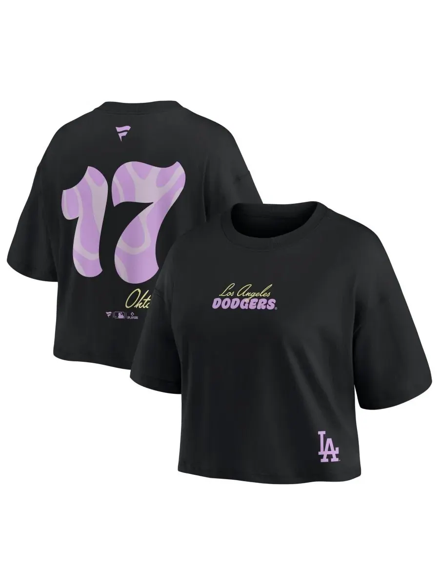 Женский укороченный топ с принтом Shohei Ohtani Los Angeles Dodgers Fanatics — изображение 1 из 3, черный