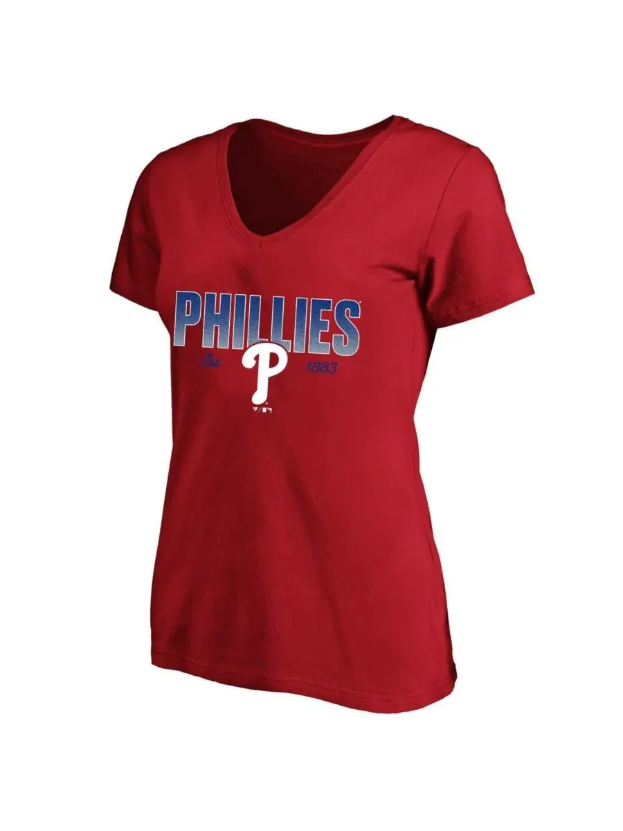 Футболка женская с V-образным вырезом Philadelphia Phillies Wordmark Plus Size Fanatics — изображение 1 из 1, красный
