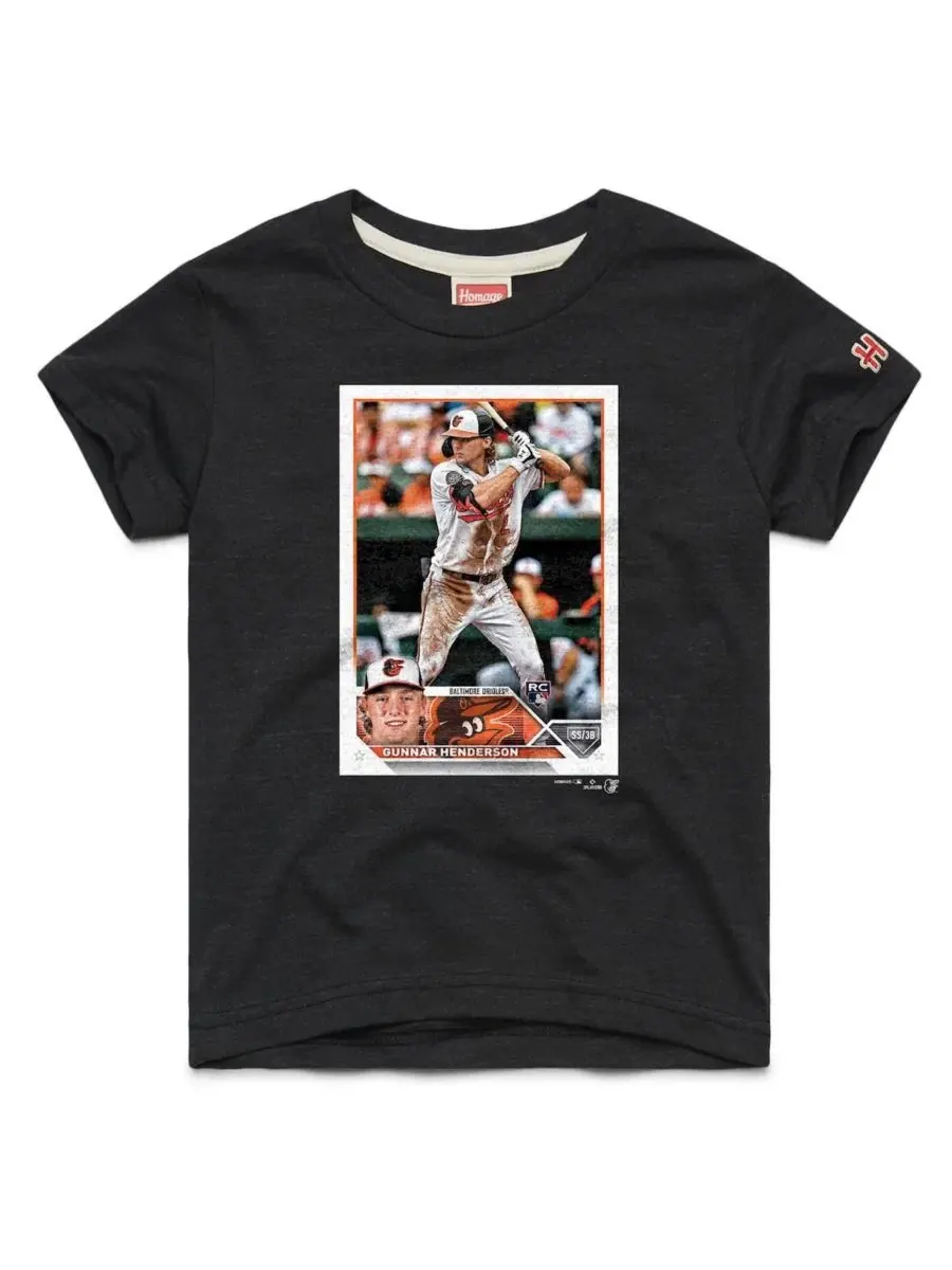 Футболка с принтом Gunnar Henderson Baltimore Orioles Topps Baseball Card Tri-Blend Homage — изображение 1 из 1, темно-серый