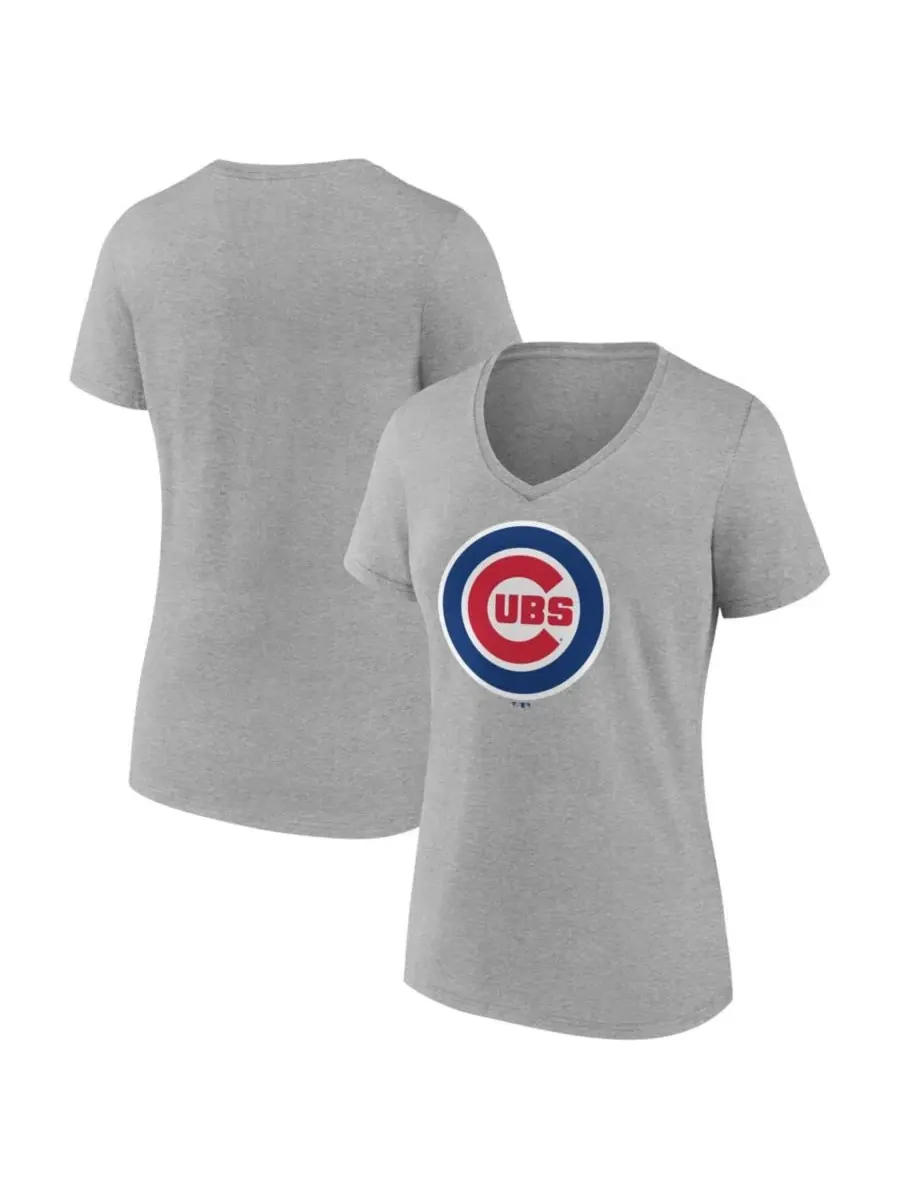 Футболка с V-образным вырезом с принтом Chicago Cubs Logo Athletic — изображение 1 из 3, серый
