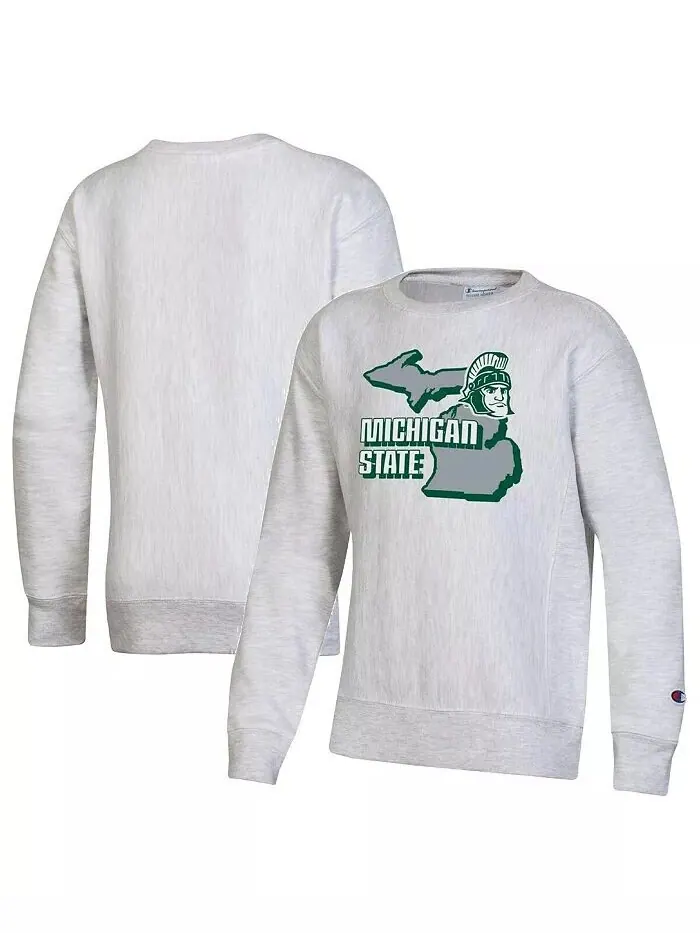 Пуловер с принтом Big Boys Heather Grey Michigan State Spartans обратного переплетения Champion