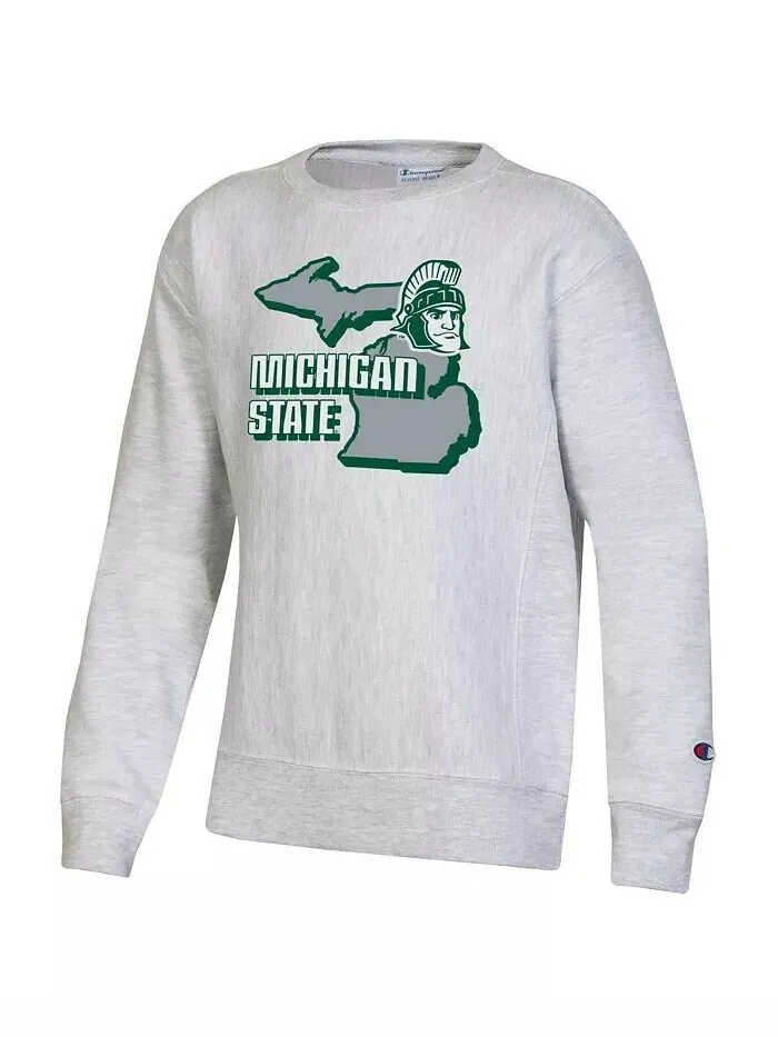 Пуловер с принтом Big Boys Heather Grey Michigan State Spartans обратного переплетения Champion — изображение 2 из 3