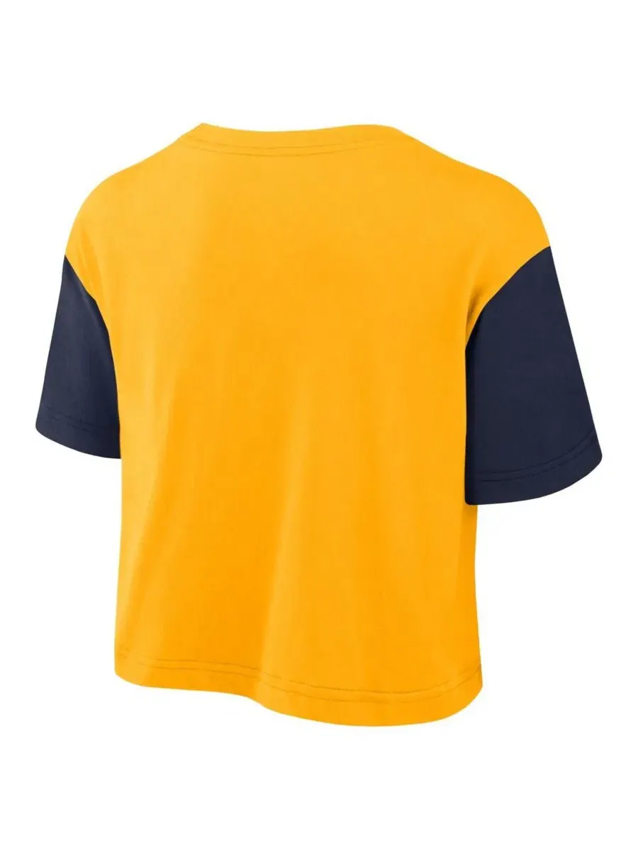 Футболка-кроп с принтом West Virginia Mountaineers Color Block Script Performance Nike — изображение 3 из 3
