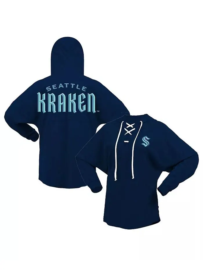 Женская футболка-толстовка с капюшоном цвета морской волны Seattle Kraken Jersey с длинным рукавом — изображение 1 из 3
