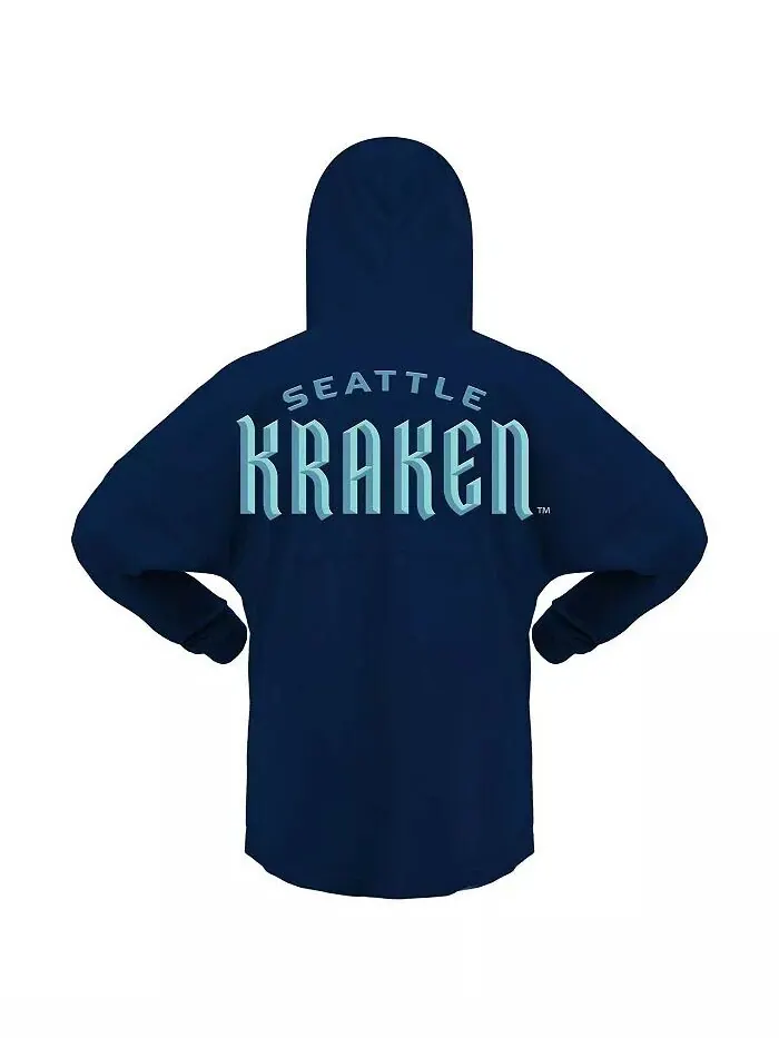 Женская футболка-толстовка с капюшоном цвета морской волны Seattle Kraken Jersey с длинным рукавом — изображение 2 из 3
