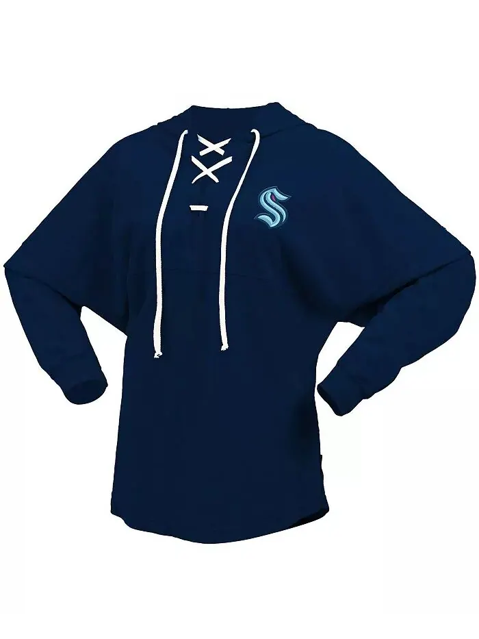 Женская футболка-толстовка с капюшоном цвета морской волны Seattle Kraken Jersey с длинным рукавом — изображение 3 из 3