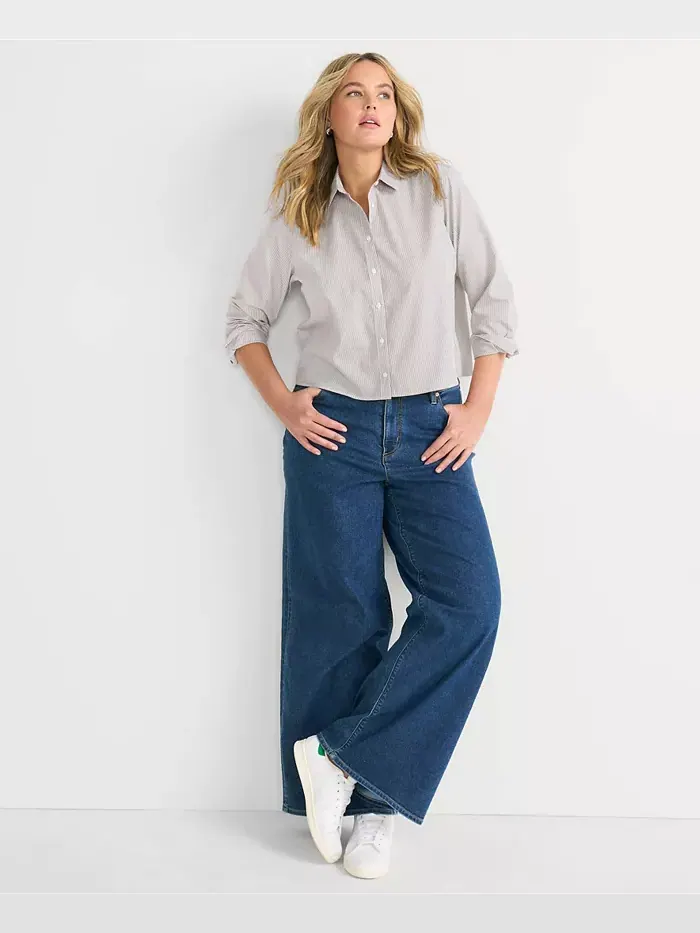 Женские джинсы Recover Denim с высокой талией и очень широкими штанинами Lands' End — изображение 4 из 4