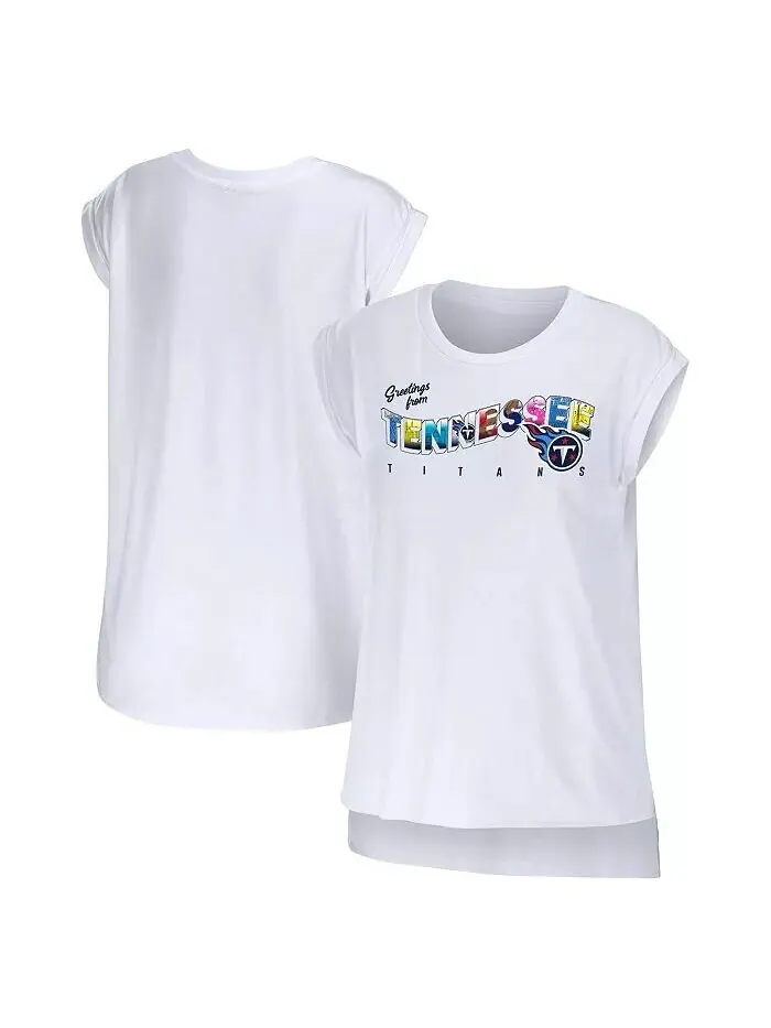 Женская белая футболка Tennessee Titans Greeting From Muscle Wear By Erin Andrews — изображение 1 из 3