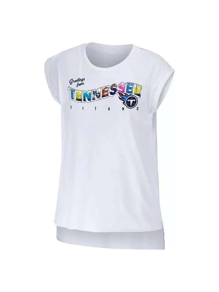 Женская белая футболка Tennessee Titans Greeting From Muscle Wear By Erin Andrews — изображение 2 из 3