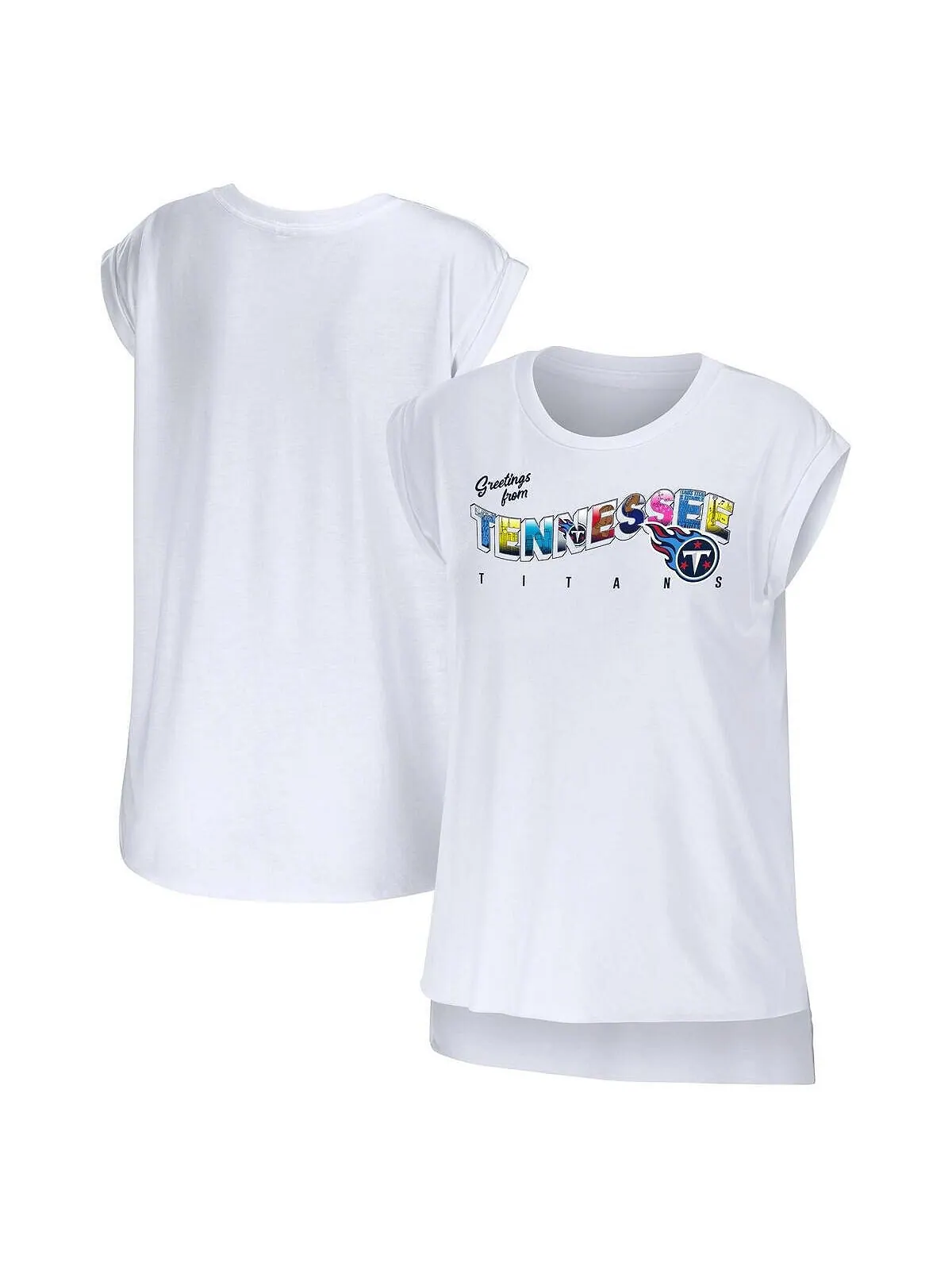 Женская белая футболка Tennessee Titans Greeting From Muscle WEAR by Erin Andrews — изображение 1 из 3, белый