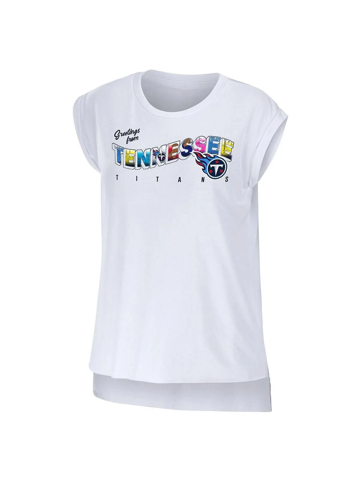 Женская белая футболка Tennessee Titans Greeting From Muscle WEAR by Erin Andrews — изображение 2 из 3, белый