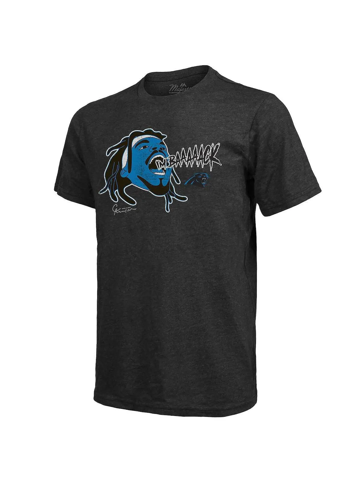 Мужская футболка с рисунком threads cam newton black carolina panthers tri-blend player Majestic — изображение 2 из 3, черный