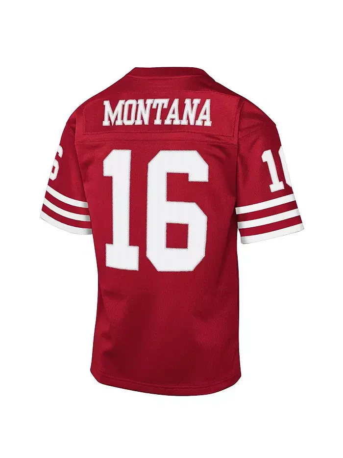 Футболка в стиле ретро San Francisco 49ers 1990 года для подростков Joe Montana в алом цвете — изображение 3 из 3