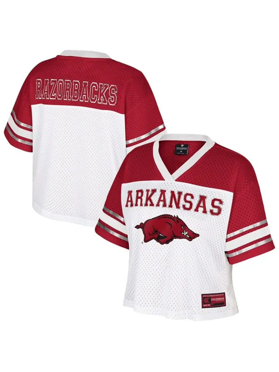 Colosseum Женская белая укороченная футболка Arkansas Razorbacks Treasure для американского футбола — изображение 1 из 3