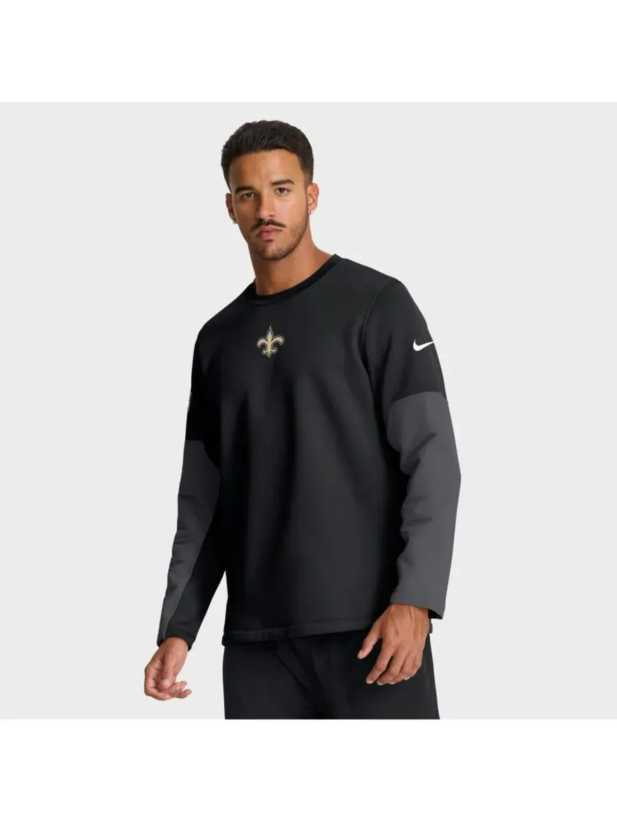Nike Мужская черная футболка с длинным рукавом New Orleans Saints Sideline Coach Therma-FIT — изображение 1 из 5, черный
