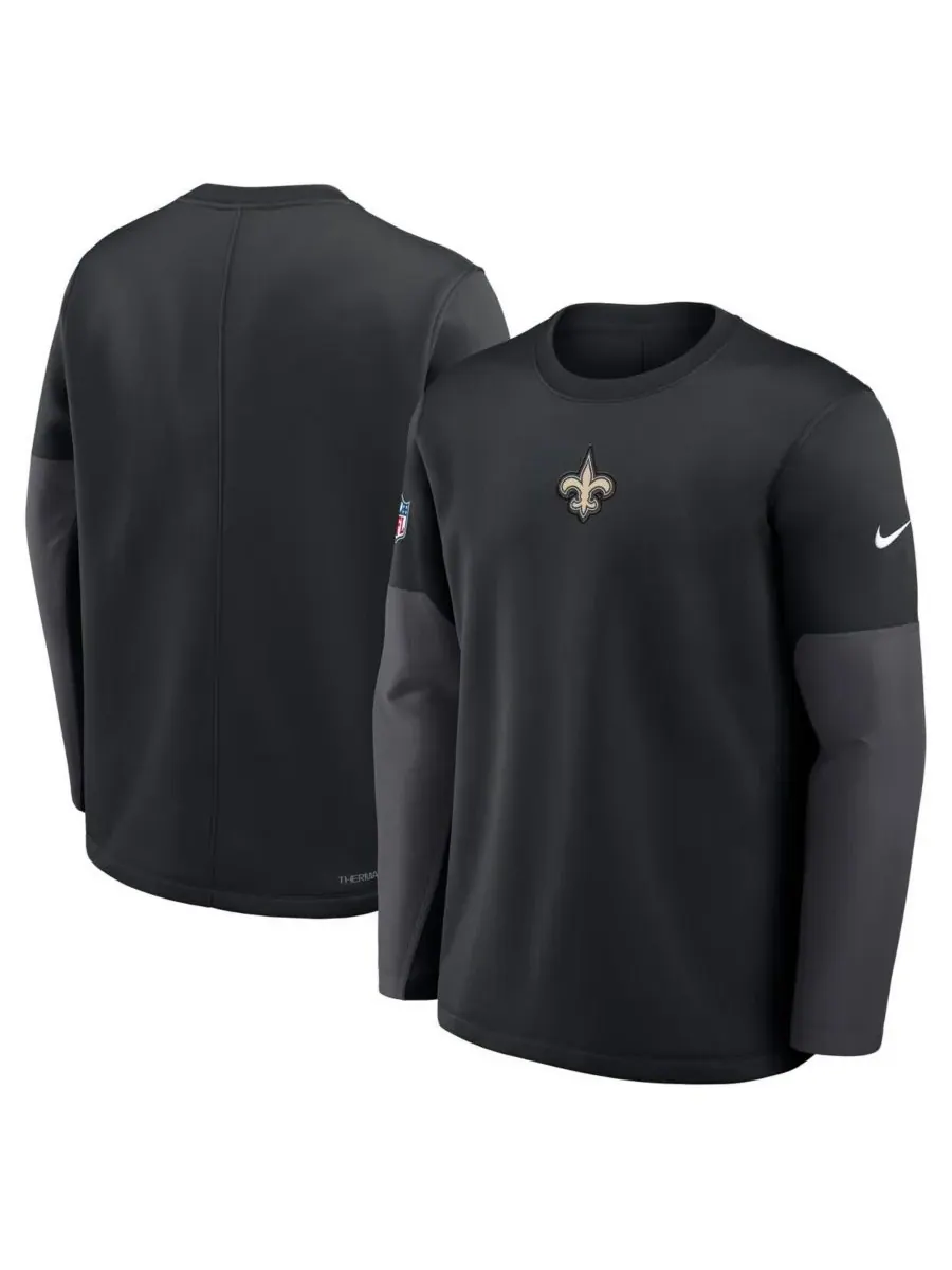 Nike Мужская черная футболка с длинным рукавом New Orleans Saints Sideline Coach Therma-FIT — изображение 4 из 5, черный
