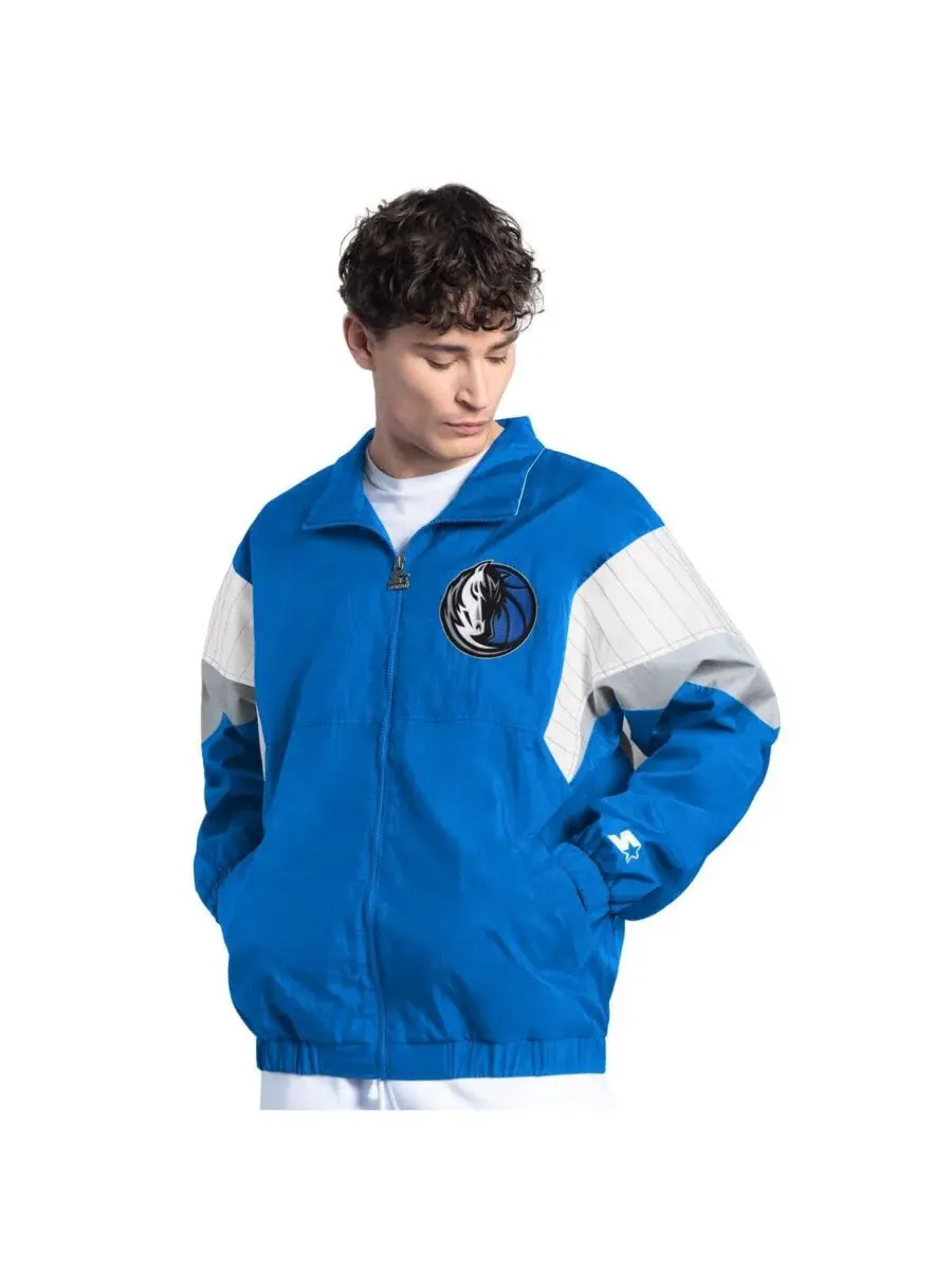 Starter Мужская синяя куртка на молнии с символикой Dallas Mavericks Yard Line — изображение 1 из 2, синий серебристый